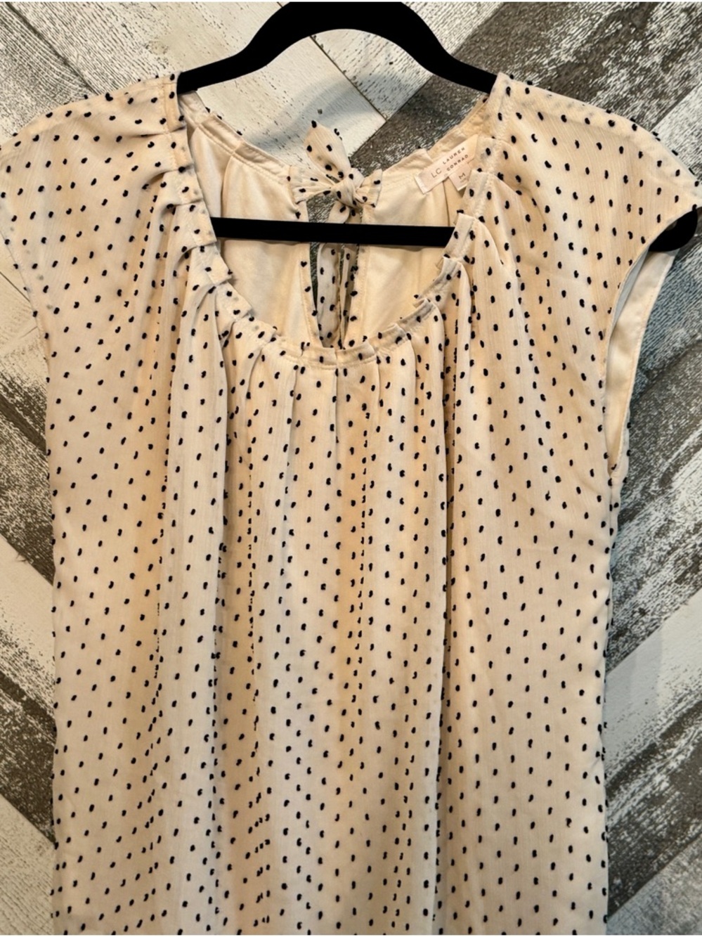 LC Lauren Conrad Cream Blouse with Black Polka Dots